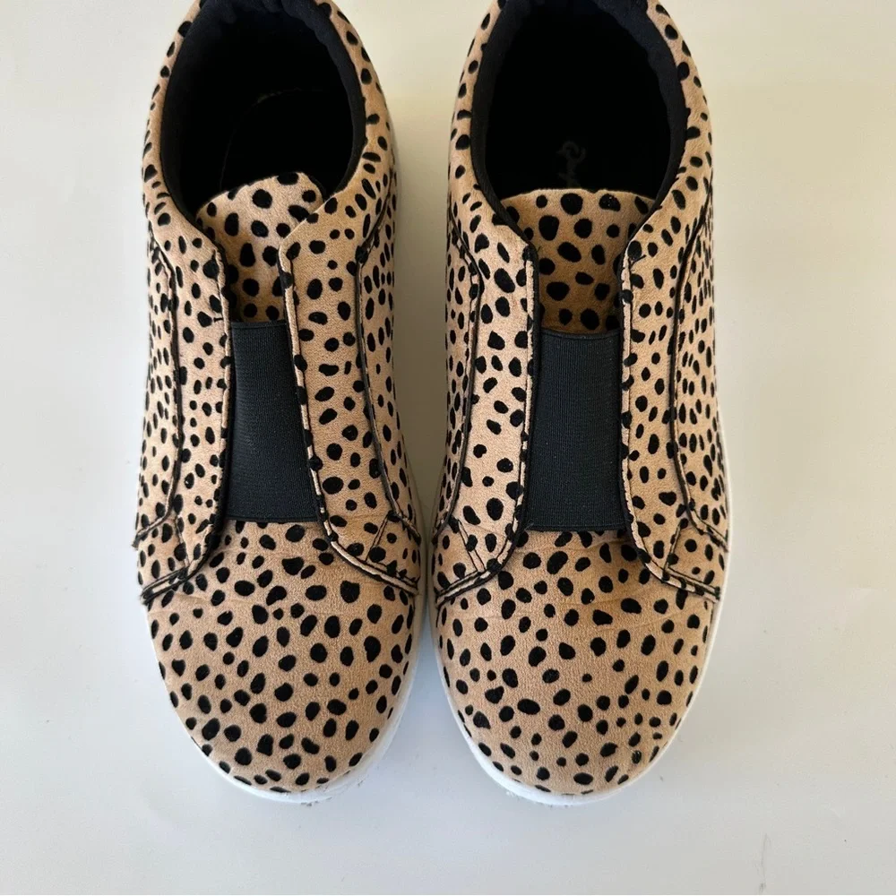Qupid Tan and Black Spotted Slip-On Sneakers Size 8.5